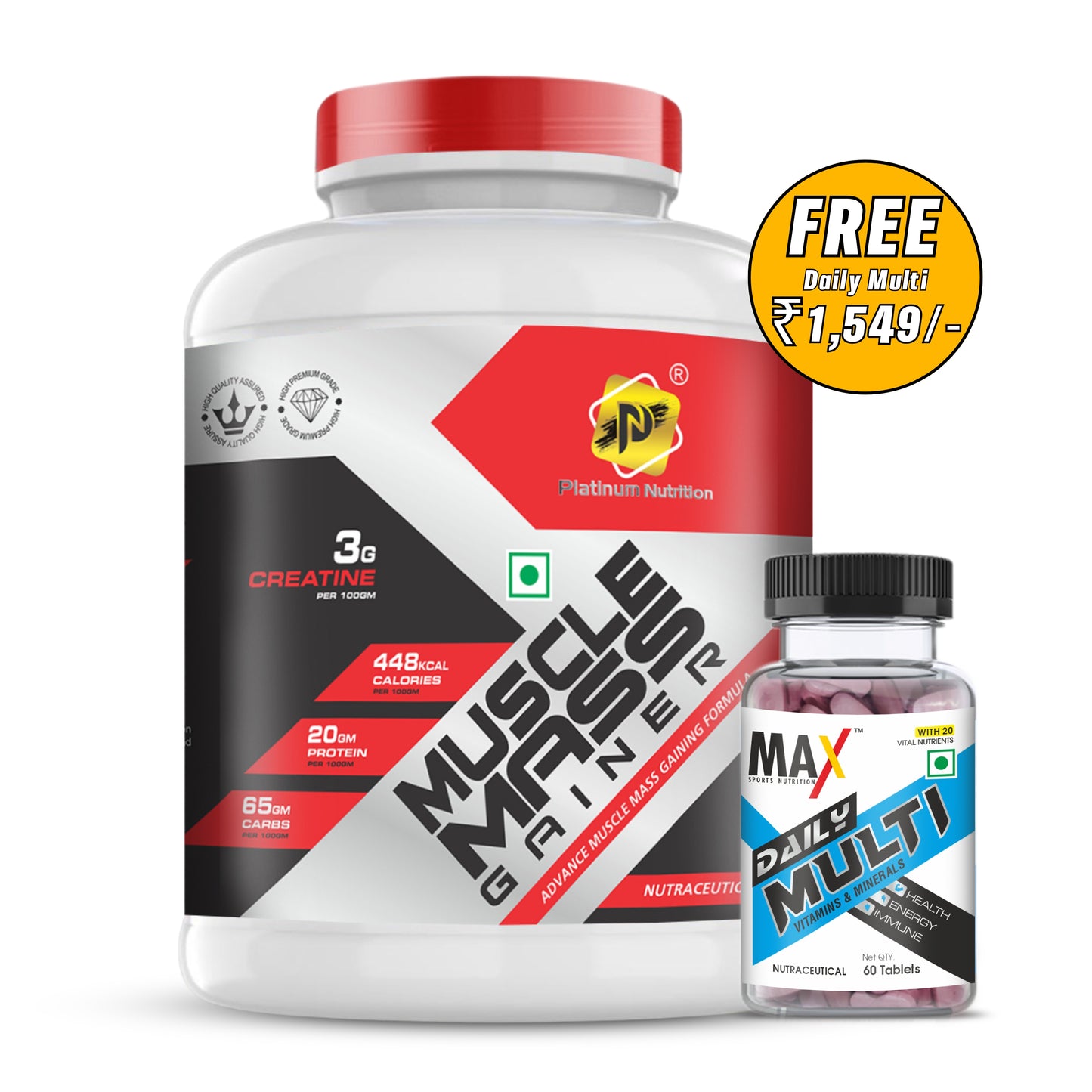 Platinum Nutrition Muscle Mass Gianer with Free Daily Multi Vitamins