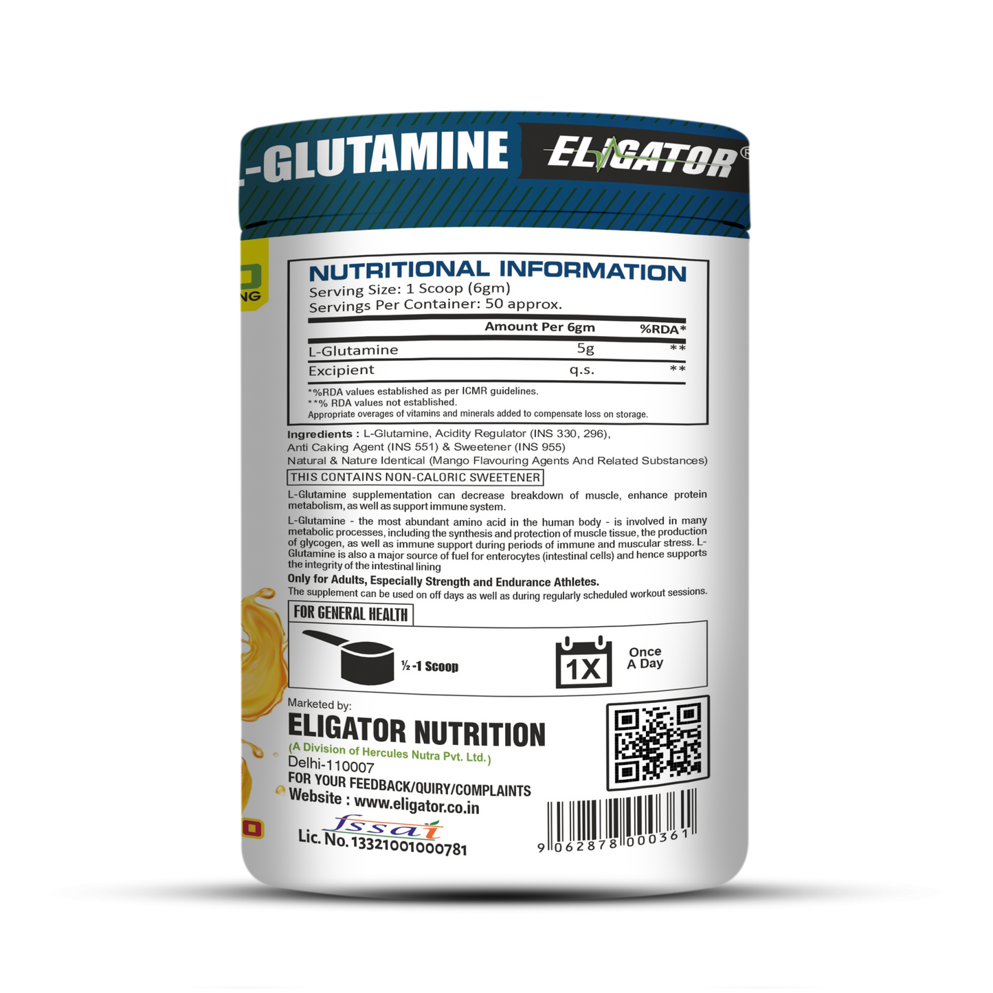 Eligator L Glutamine Micronized – 50 SERVING