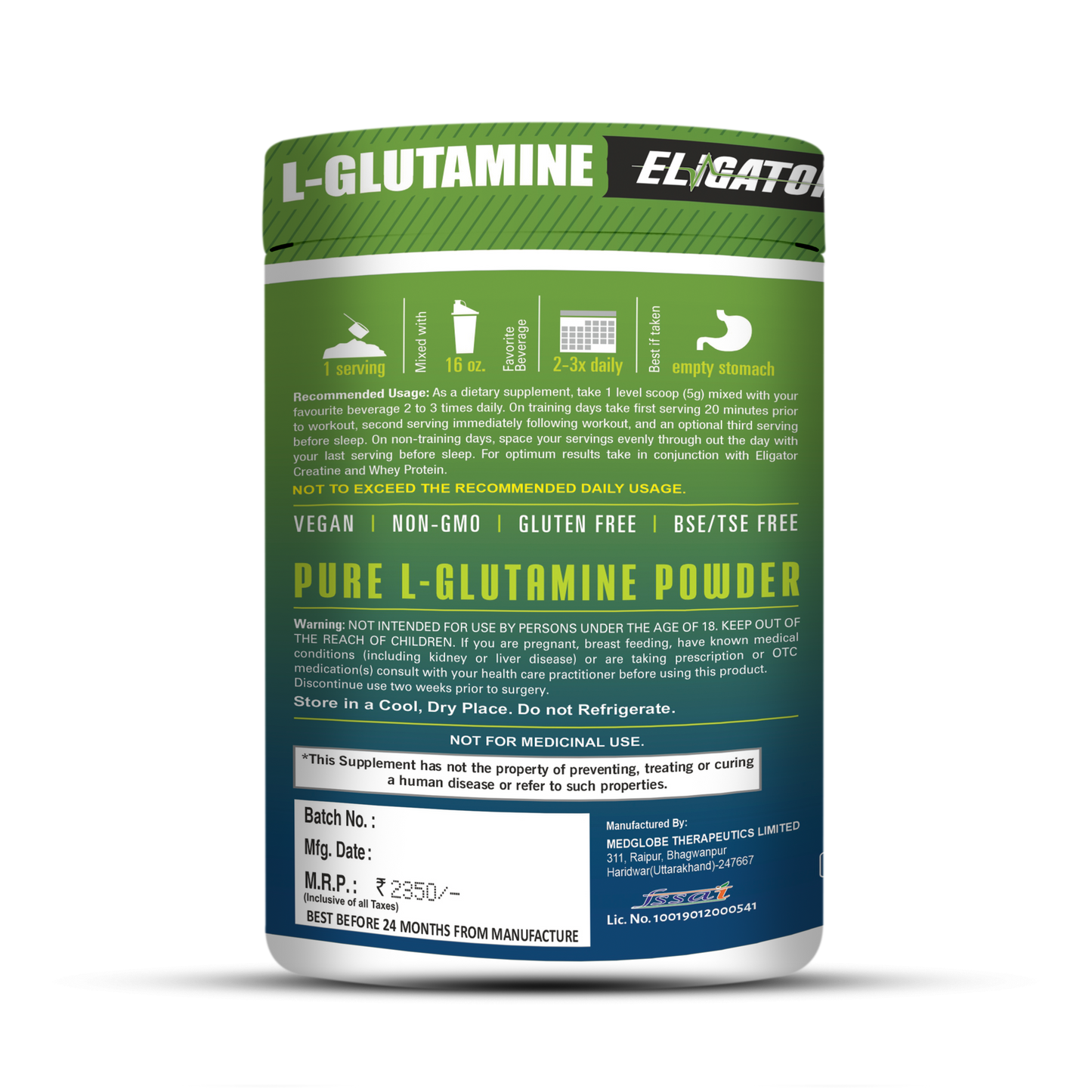 Eligator L Glutamine Micronized – 50 SERVING