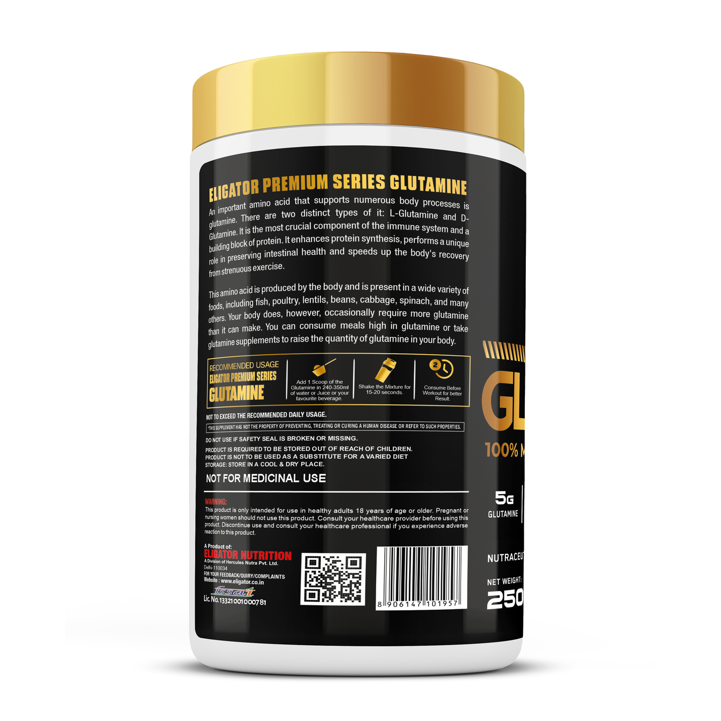 Eligator Nutrition Premium Series Glutamine 250 Gm